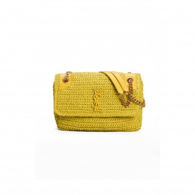 YSL NIKI RAFFIA SHOULDER BAG IN YELLOW 1237847 (28*20.5*8.5cm)